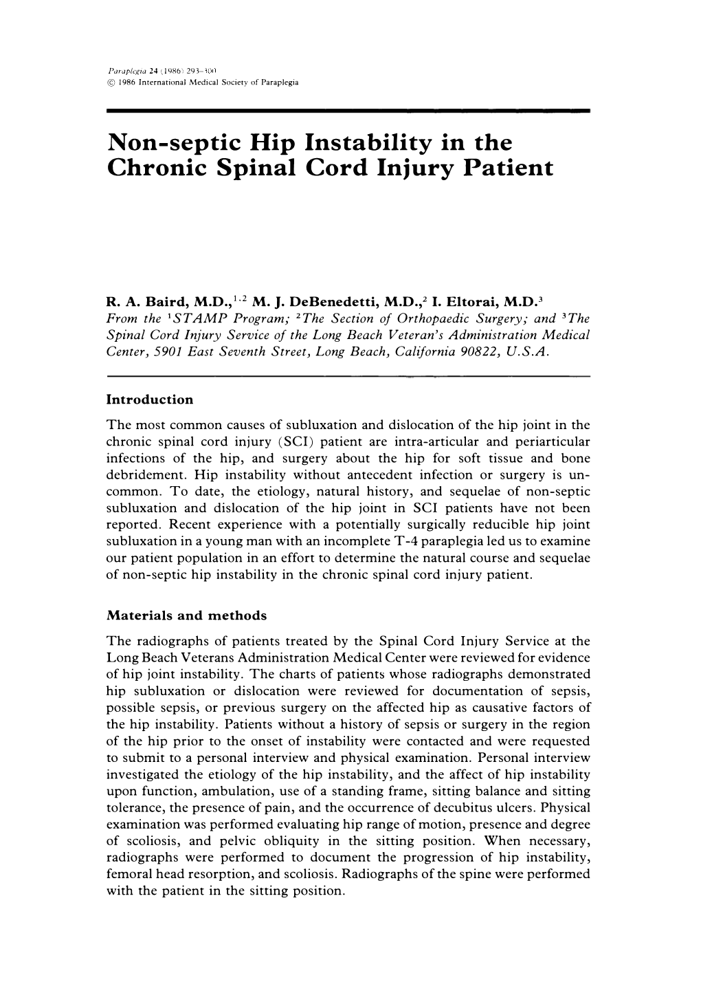 Non-Septic Hip Instability in the Chronic Spinal Cord Injury Patient
