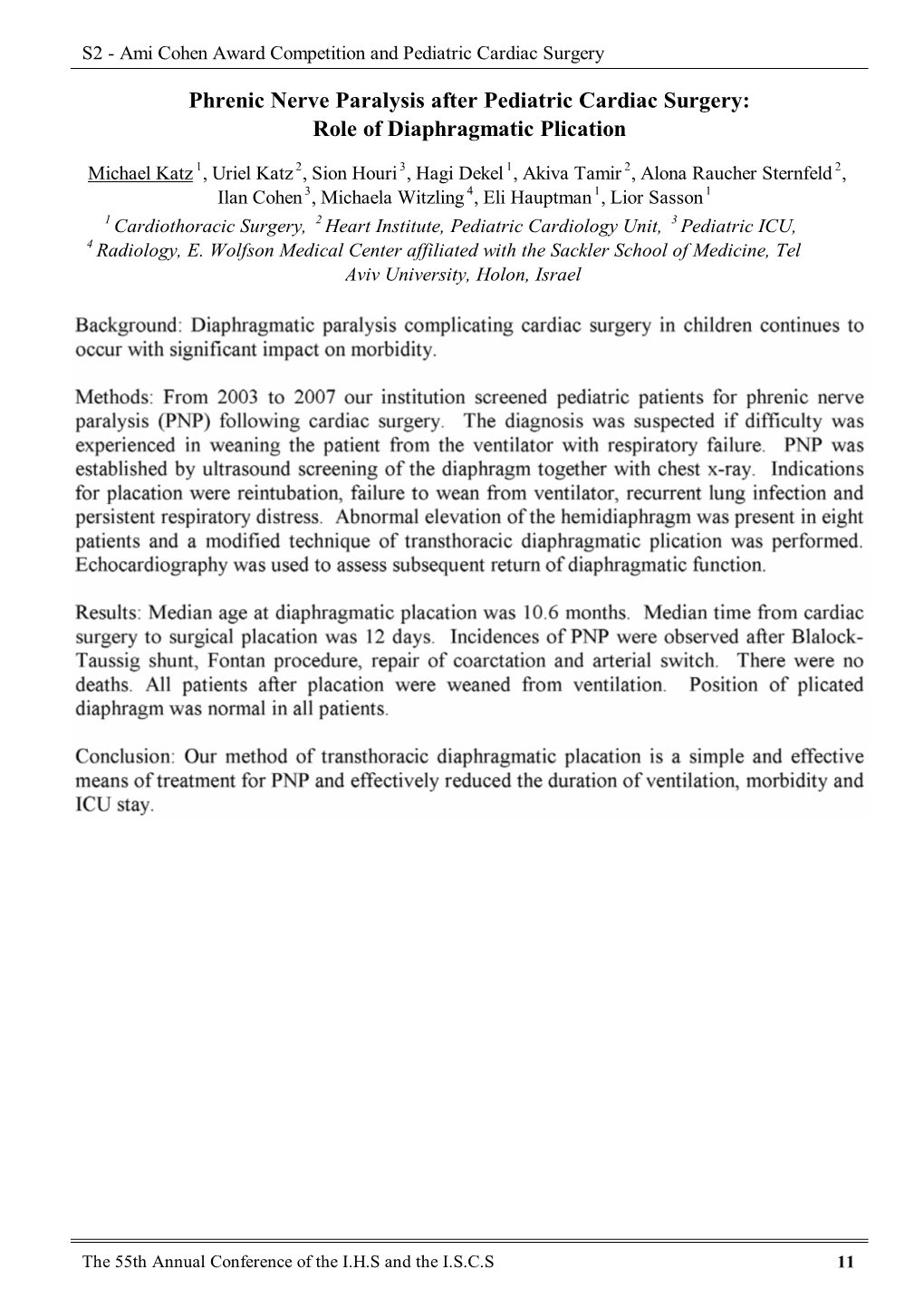 Phrenic Nerve Paralysis After Pediatric Cardiac Surgery: Role of Diaphragmatic Plication