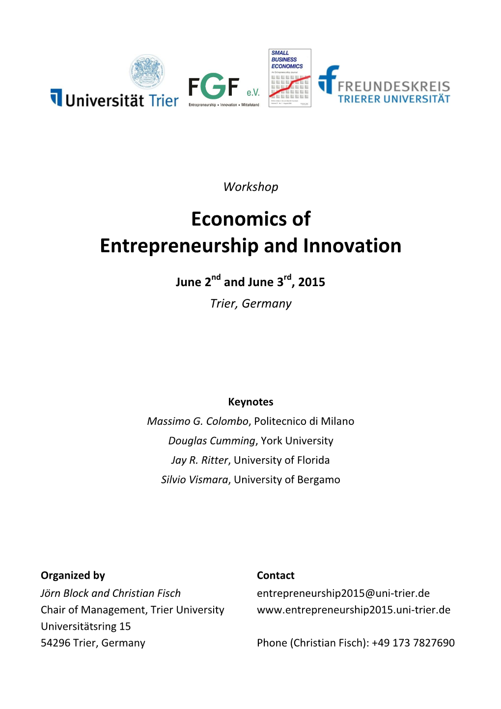 Workshop Economics of Entrepreneurship and Innovation