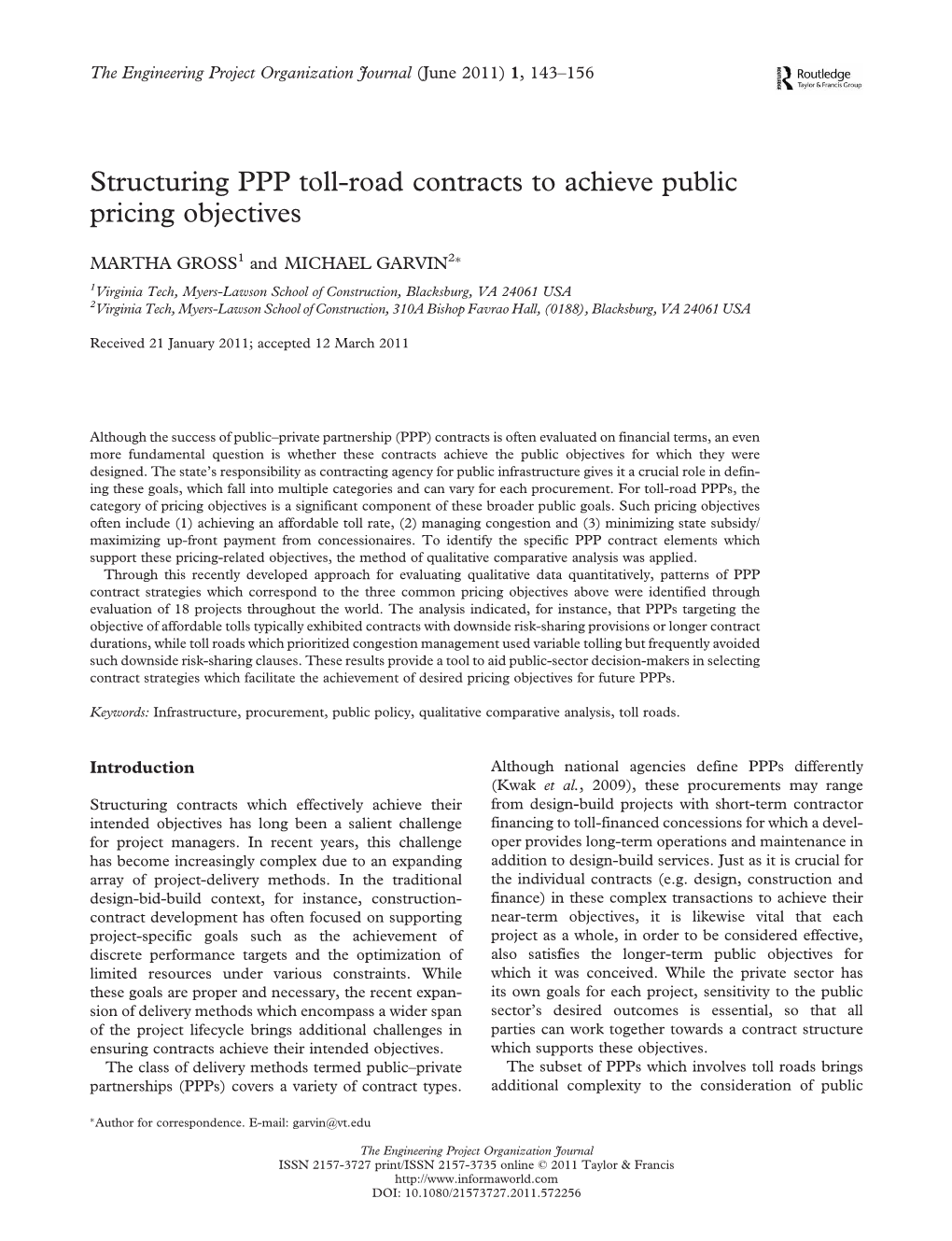 Structuring PPP Toll-Road Contracts to Achieve Public Pricing Objectives