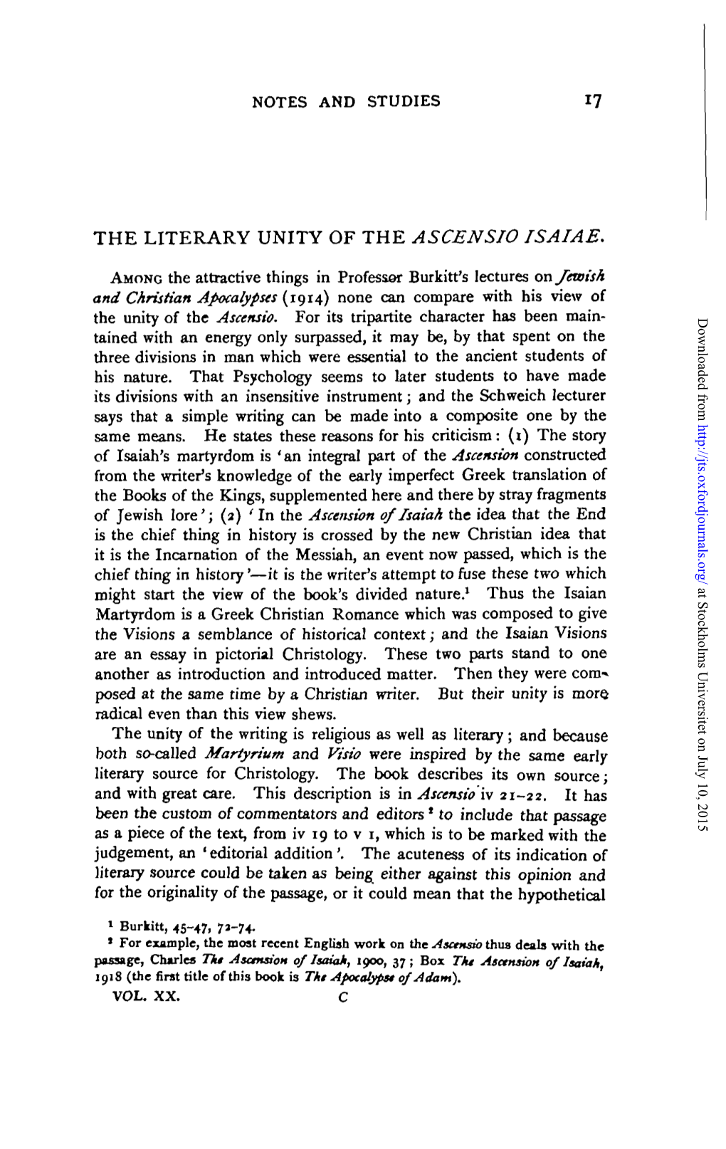 The Literary Unity of the Ascensio Isaiae