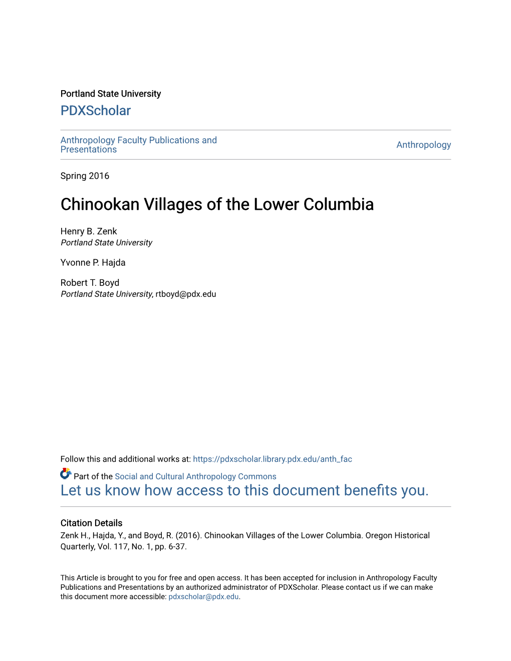 Chinookan Villages of the Lower Columbia