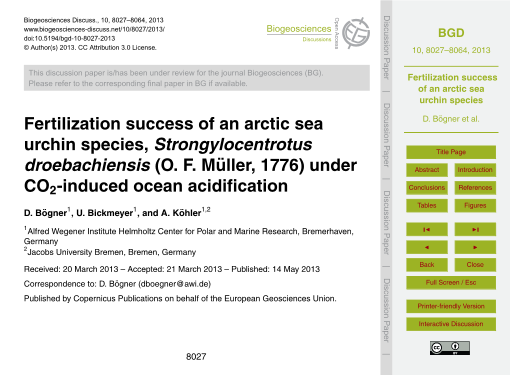 Fertilization Success of an Arctic Sea Urchin Species