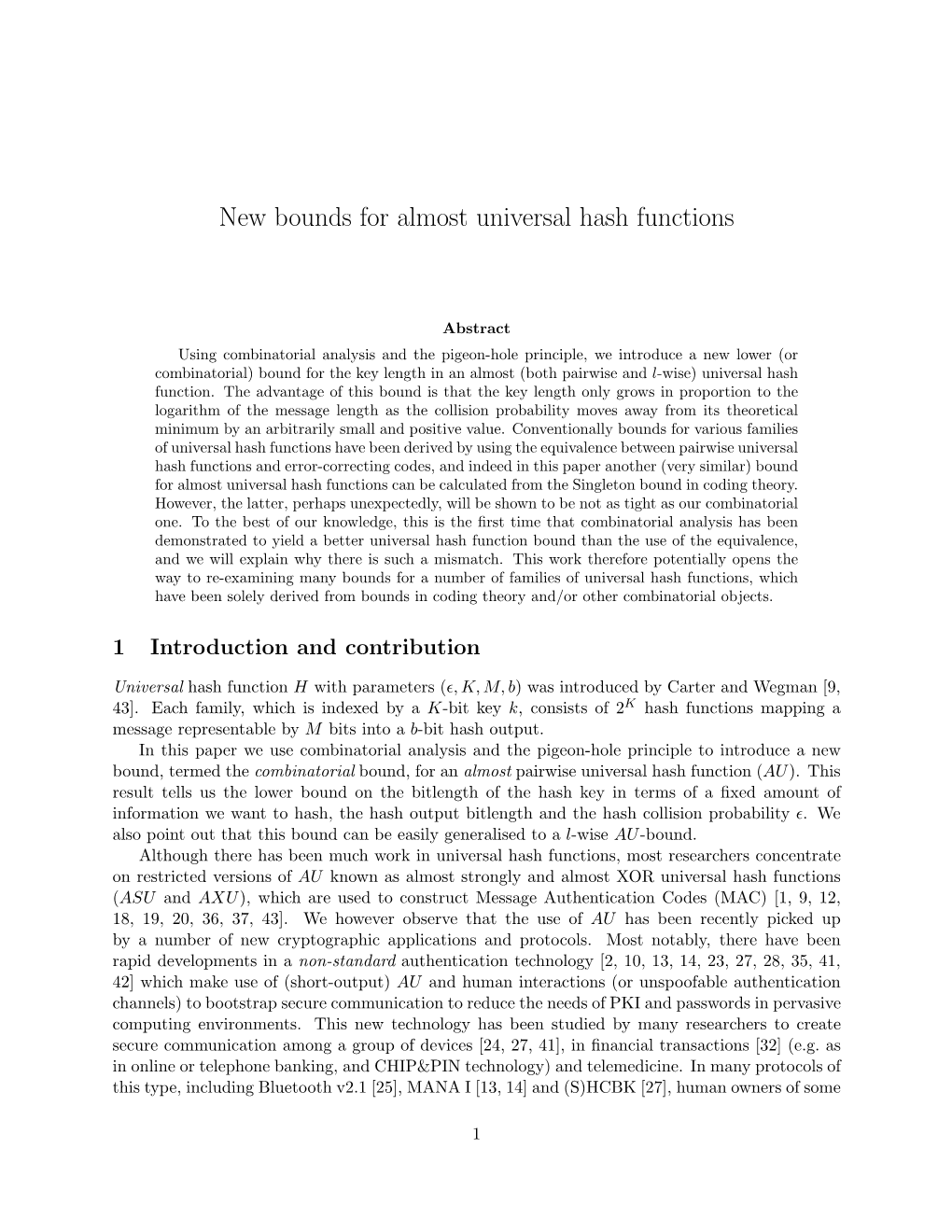 New Bounds for Almost Universal Hash Functions