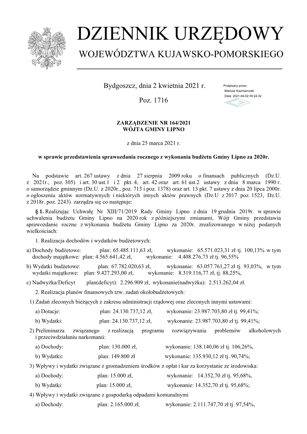 Zarzadzenie 164/2021