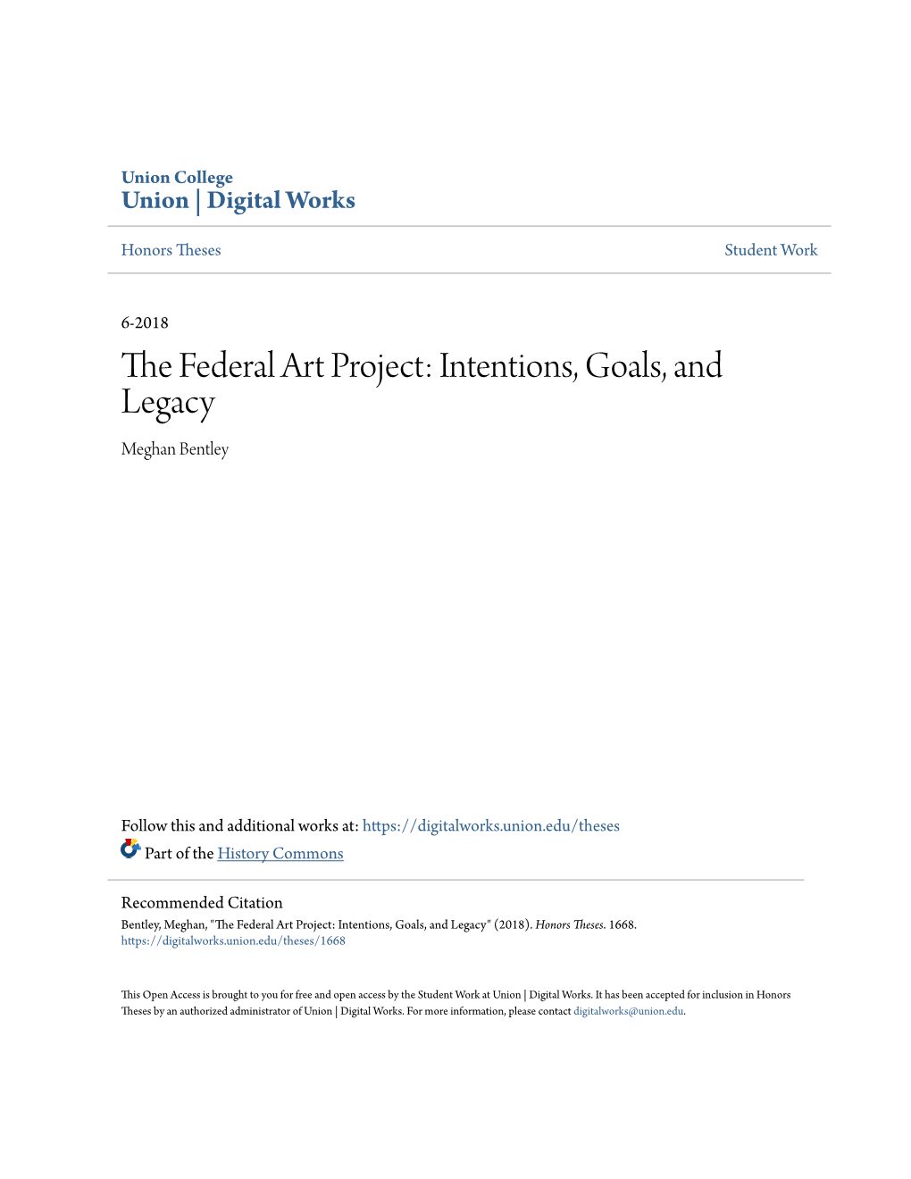 The Federal Art Project: Intentions, Goals, and Legacy