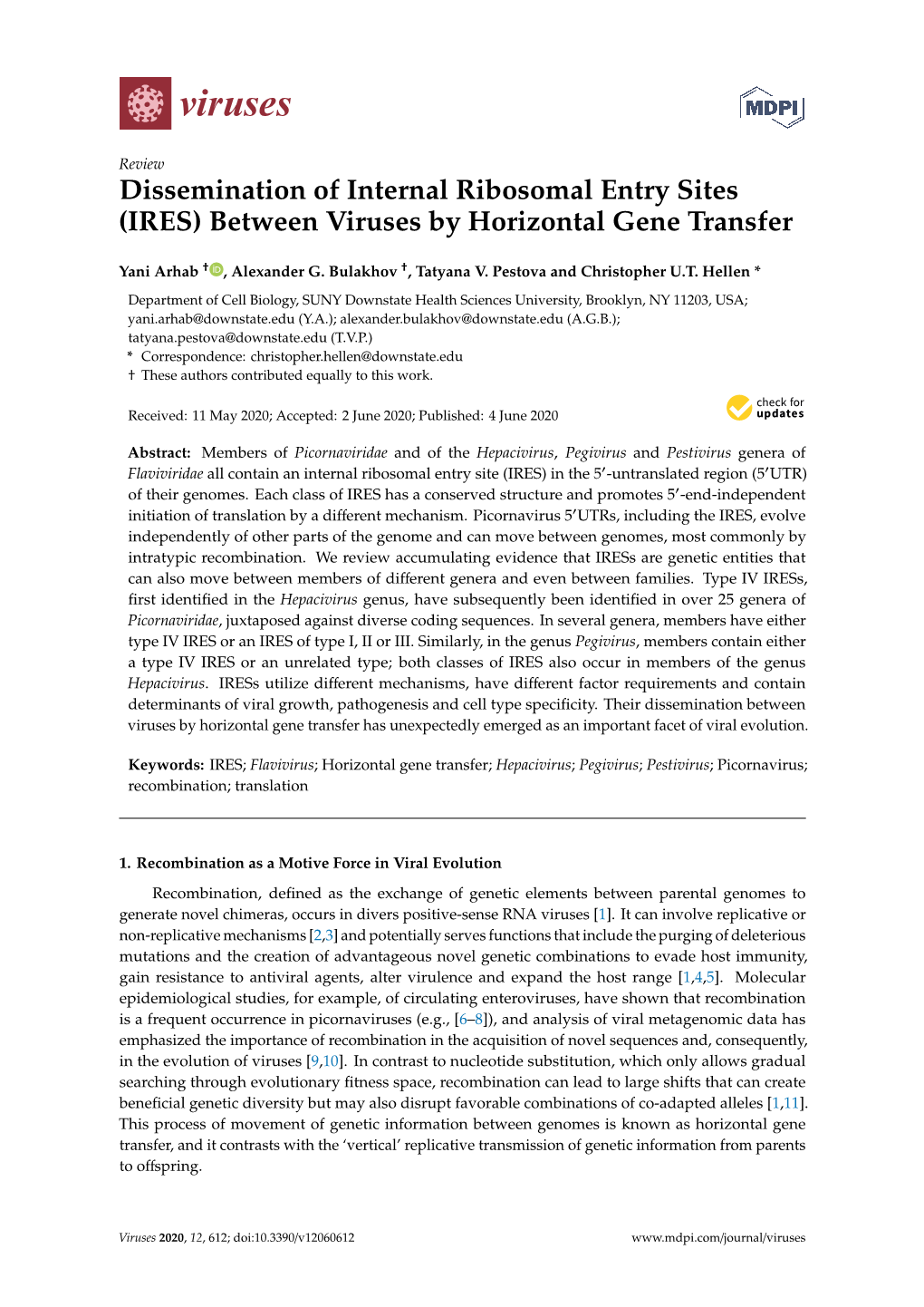 Dissemination of Internal Ribosomal Entry Sites (IRES) Between Viruses by Horizontal Gene Transfer