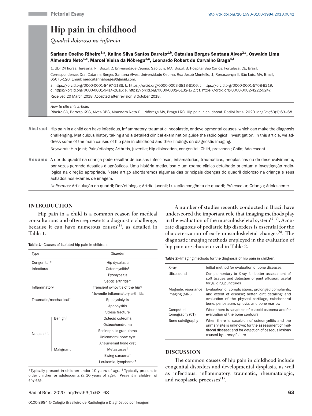 Hip Pain in Childhood Quadril Doloroso Na Infância