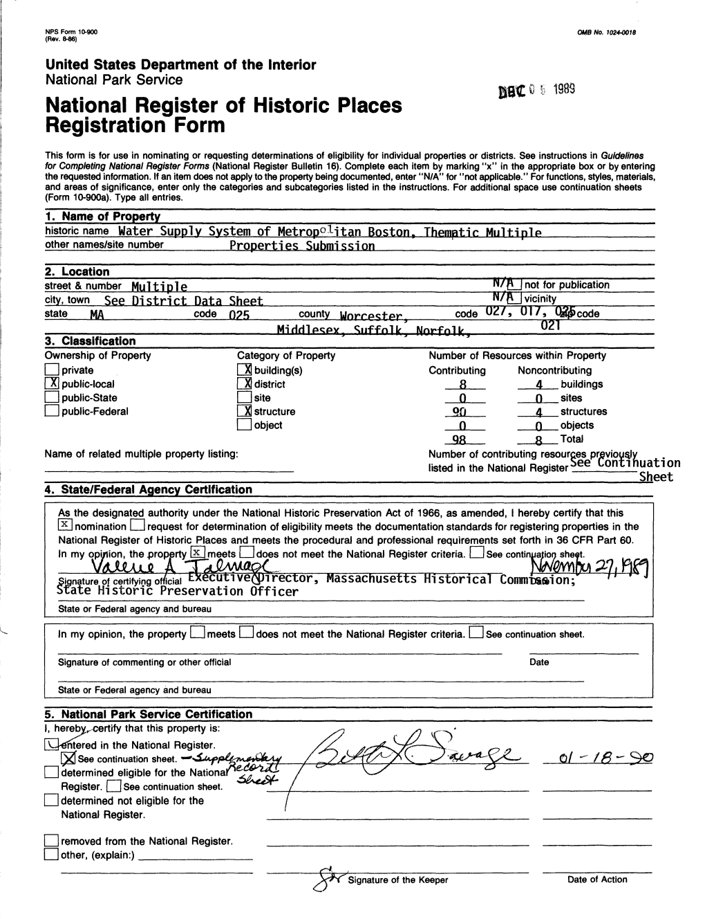 National Register of Historic Places Continuation , Sheet Water Supply System Thematic Nomination 9 7 Section Number ___ Page J ___