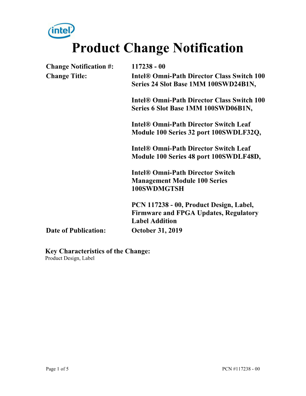 Product Change Notification 117238 - 00