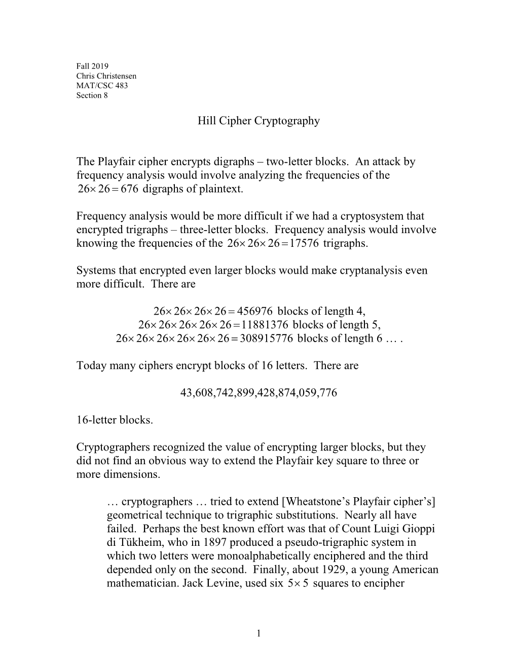 Hill Cipher Cryptography