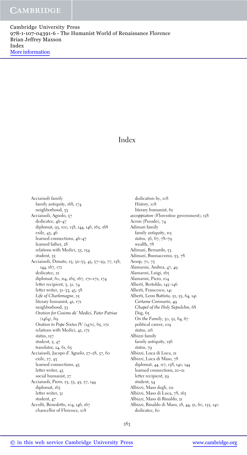 The Humanist World of Renaissance Florence Brian Jeffrey Maxson Index More Information