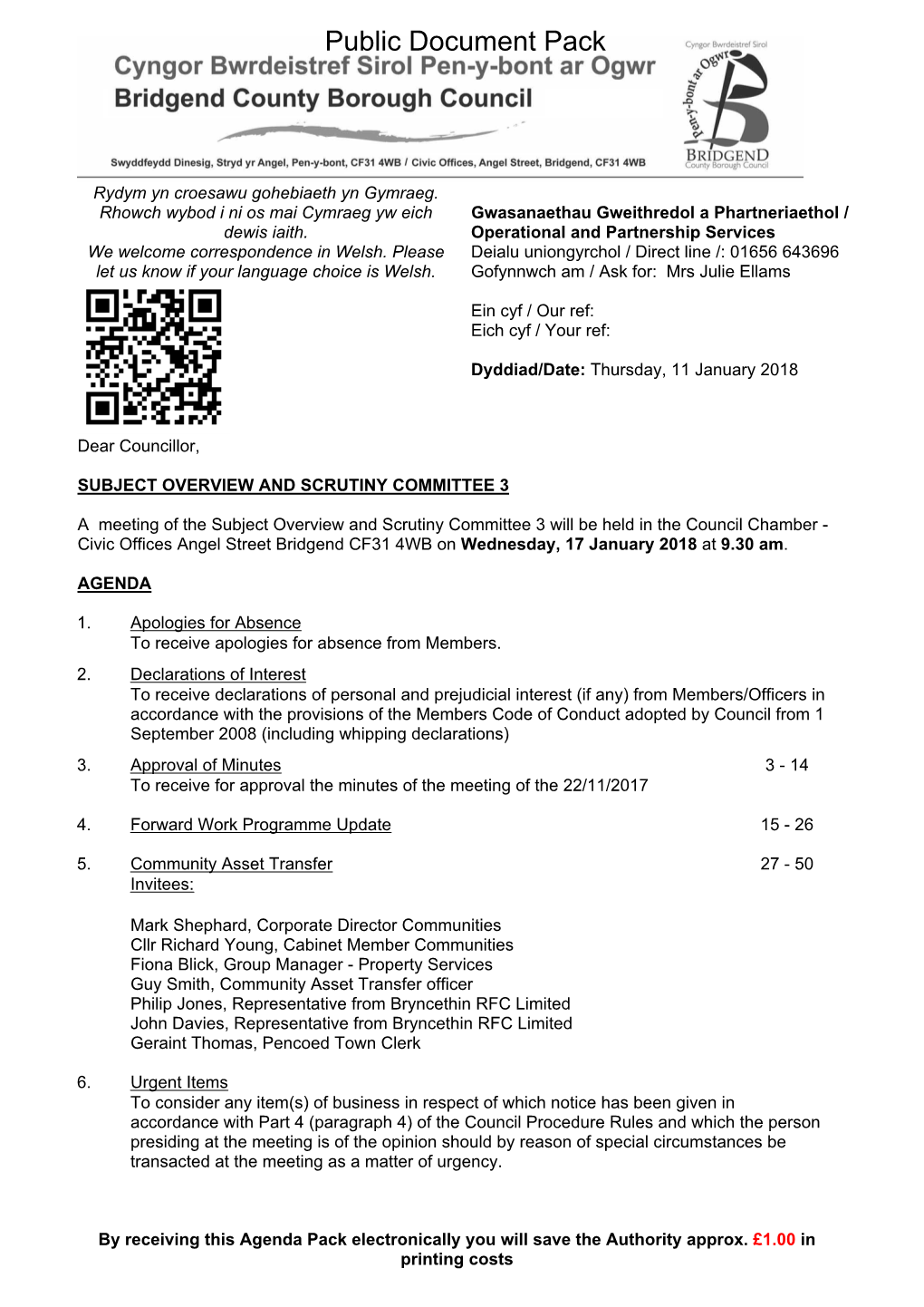 Agenda Document for Subject Overview and Scrutiny Committee 3