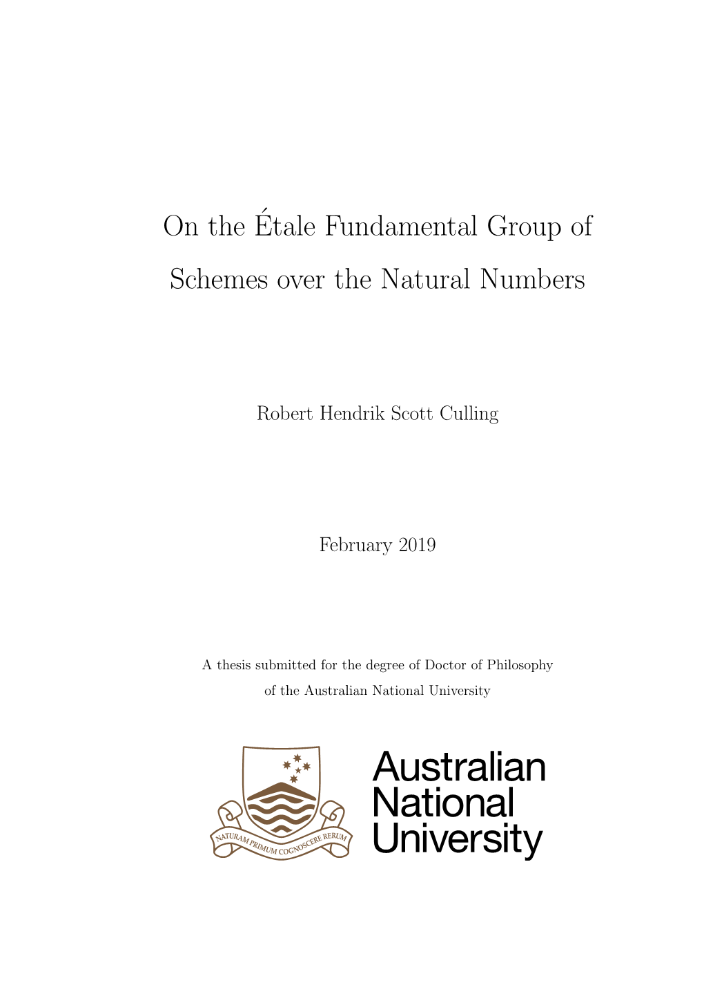 On The´Etale Fundamental Group of Schemes Over the Natural Numbers