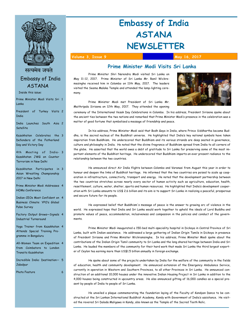 Embassy of India ASTANA NEWSLETTER