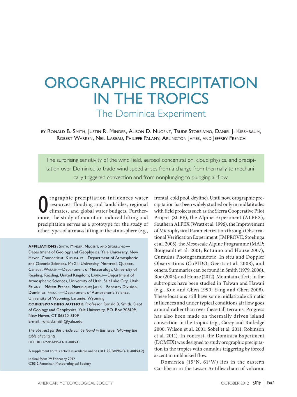 Orographic Precipitation in the Tropics: the Dominica Experiment