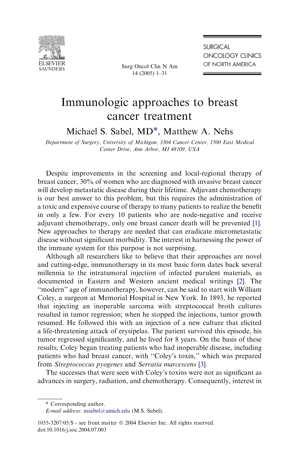 Immunologic Approaches to Breast Cancer Treatment Michael S