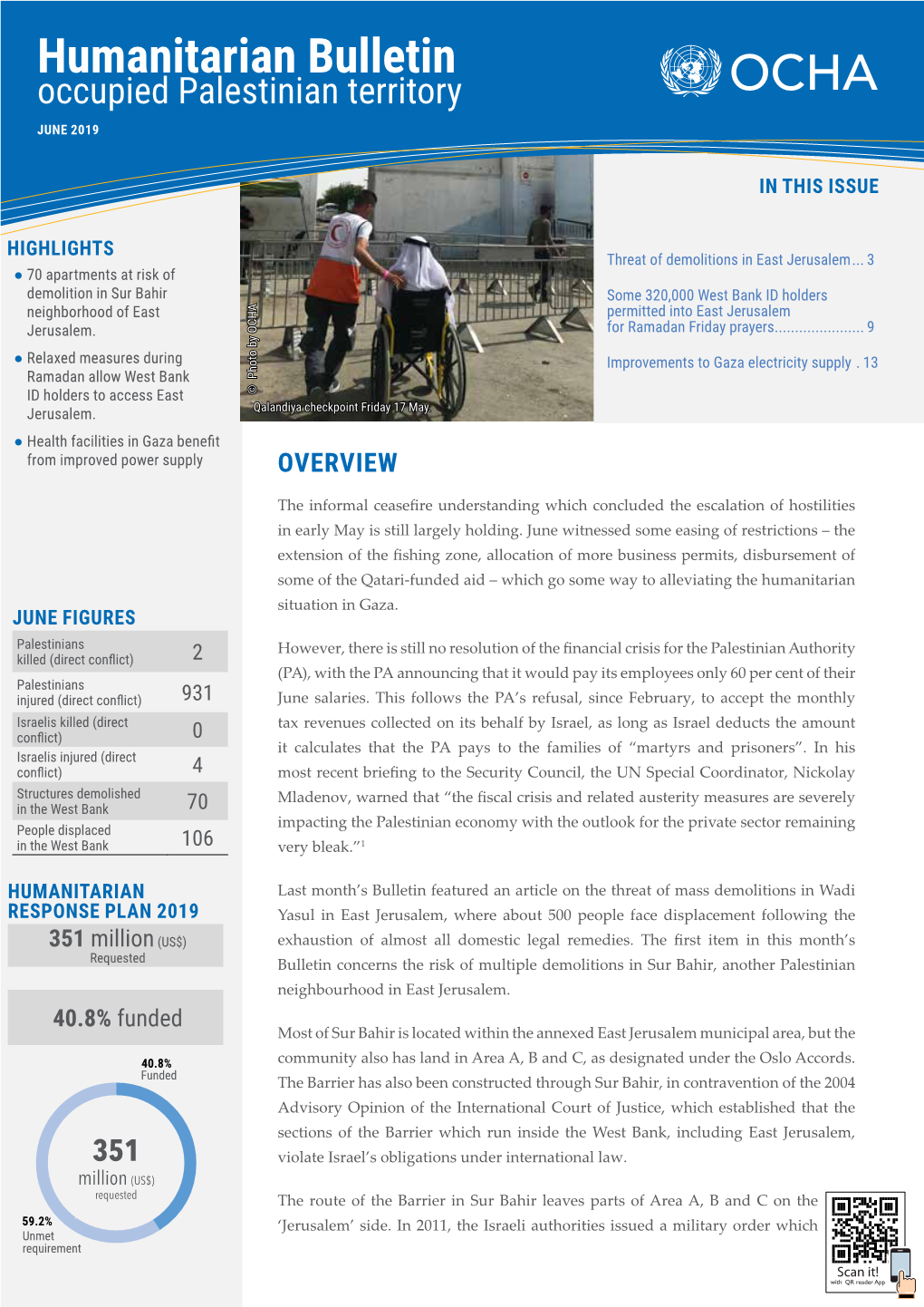 Humanitarian Bulletin Occupied Palestinian Territory JUNE 2019