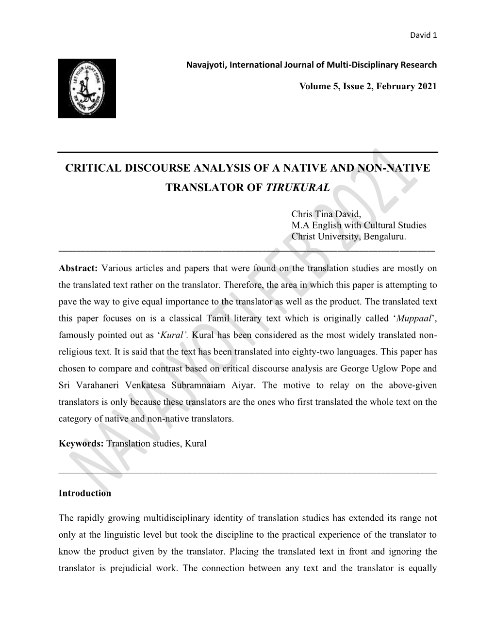 Critical Discourse Analysis of a Native and Non-Native Translator of Tirukural