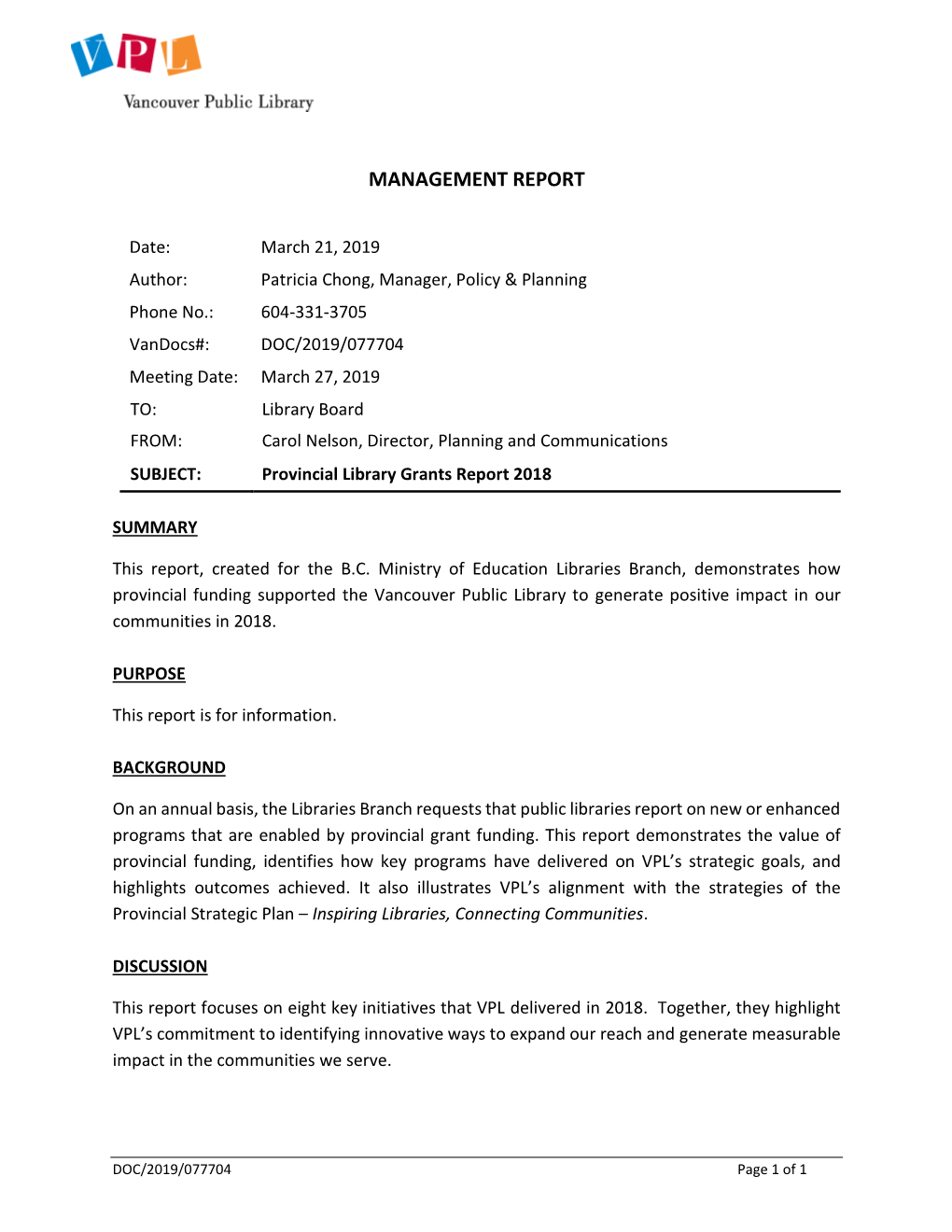 Management Report