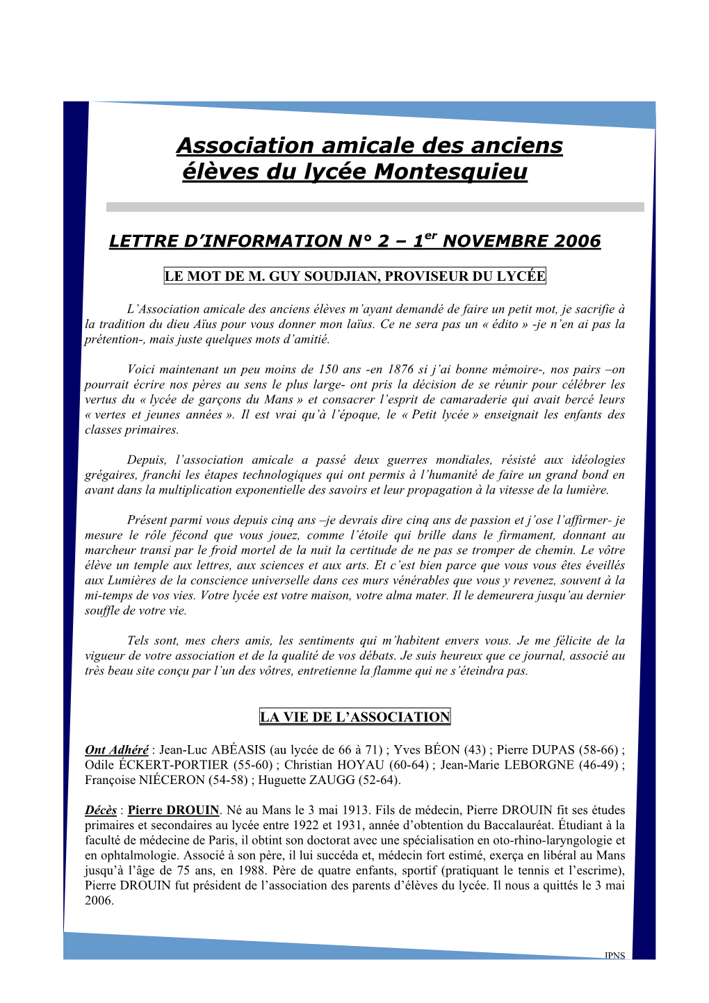 Association Amicale Des Anciens Élèves Du Lycée Montesquieu