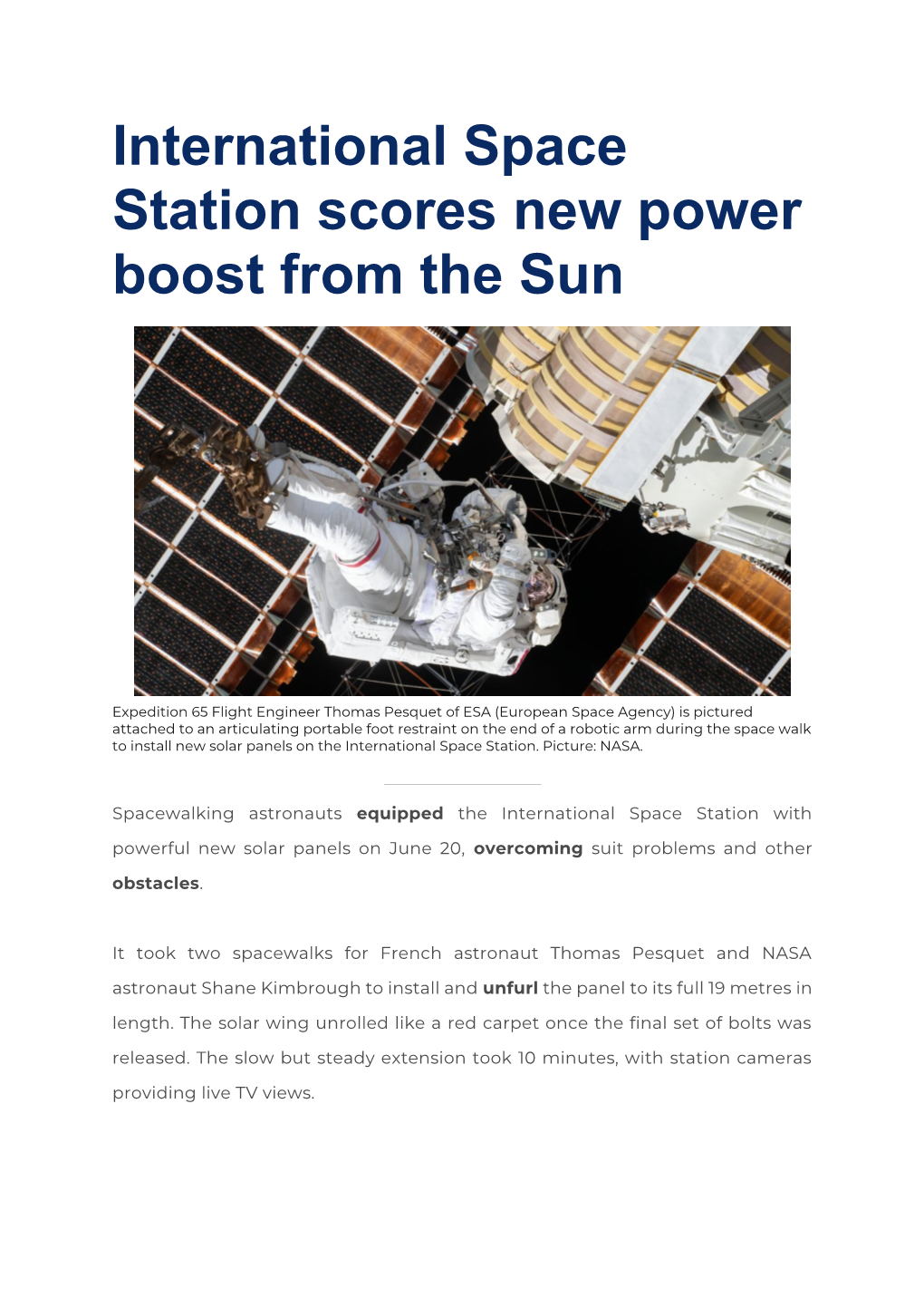 International Space Station Scores New Power Boost from the Sun