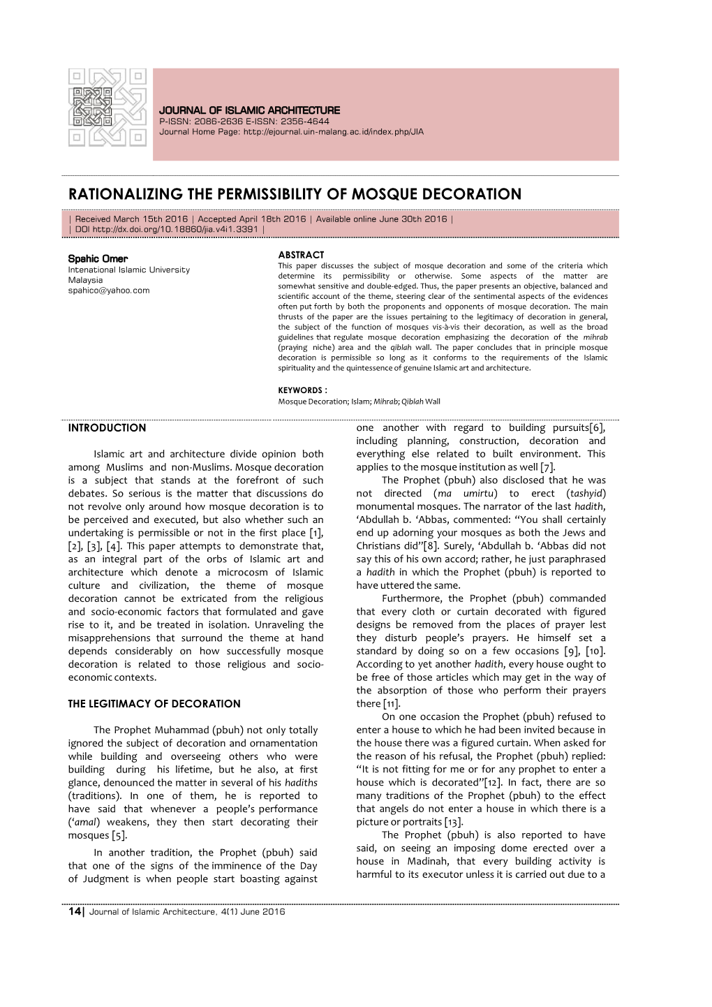 Rationalizing the Permissibility of Mosque Decoration