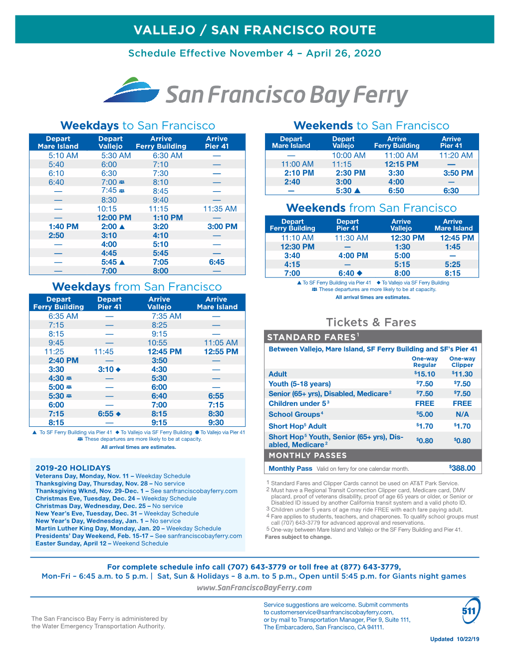 Vallejo to San Francisco Ferry Schedule