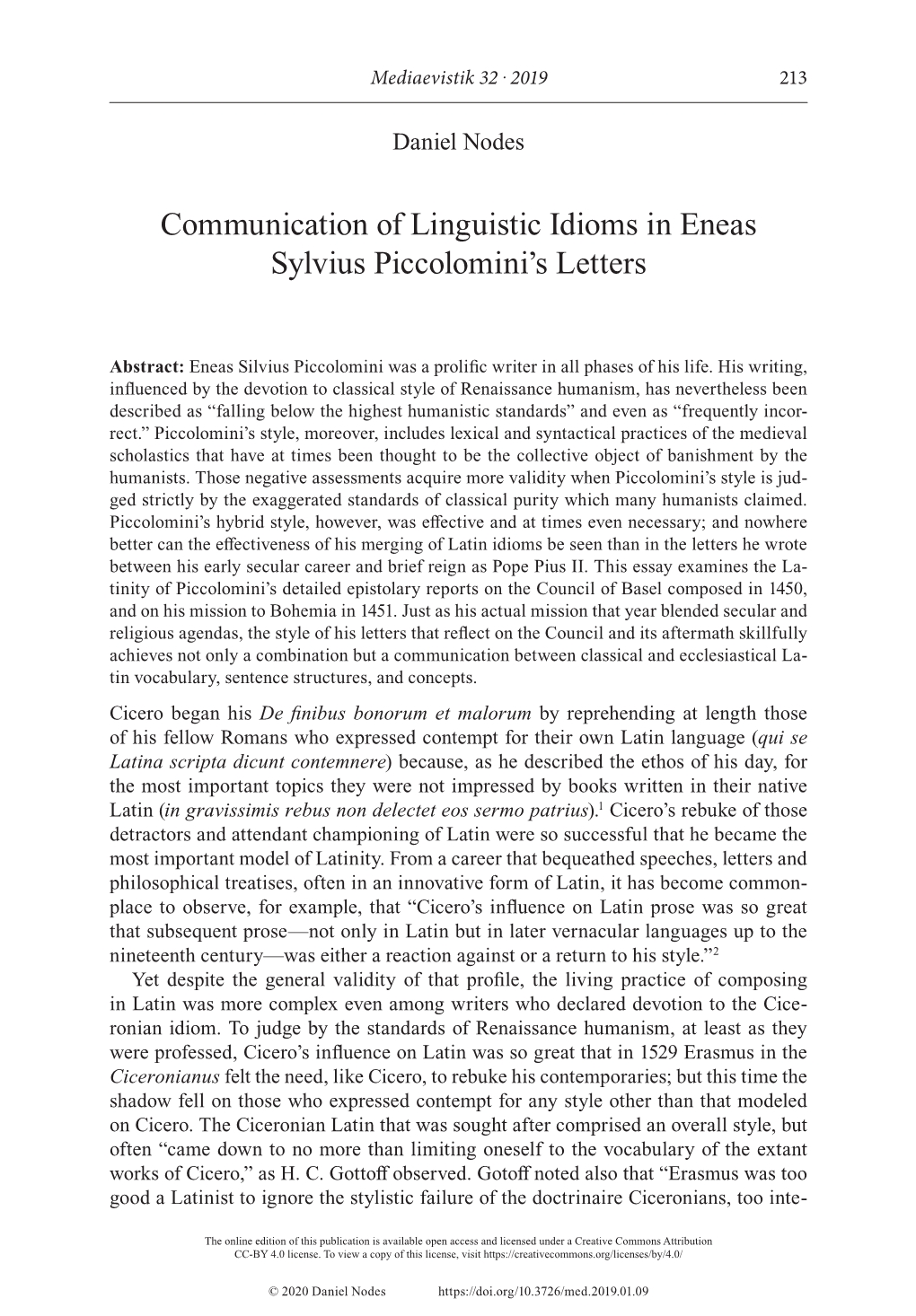 Communication of Linguistic Idioms in Eneas Sylvius Piccolomini's Letters