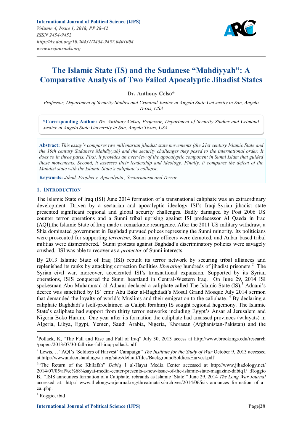 The Islamic State (IS) and the Sudanese “Mahdiyyah”: a Comparative Analysis of Two Failed Apocalyptic Jihadist States