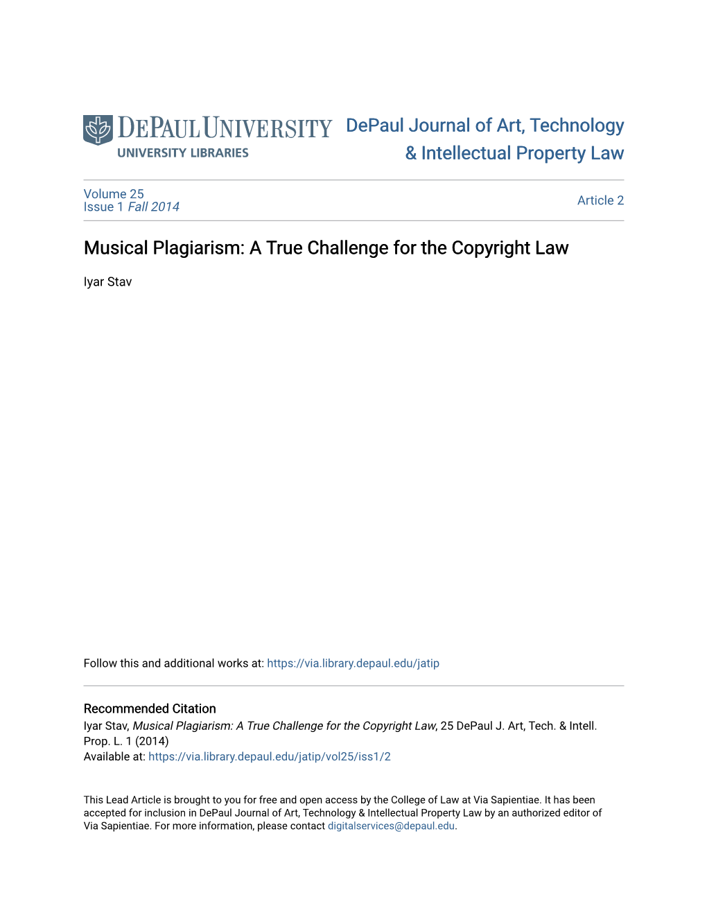 Musical Plagiarism: a True Challenge for the Copyright Law