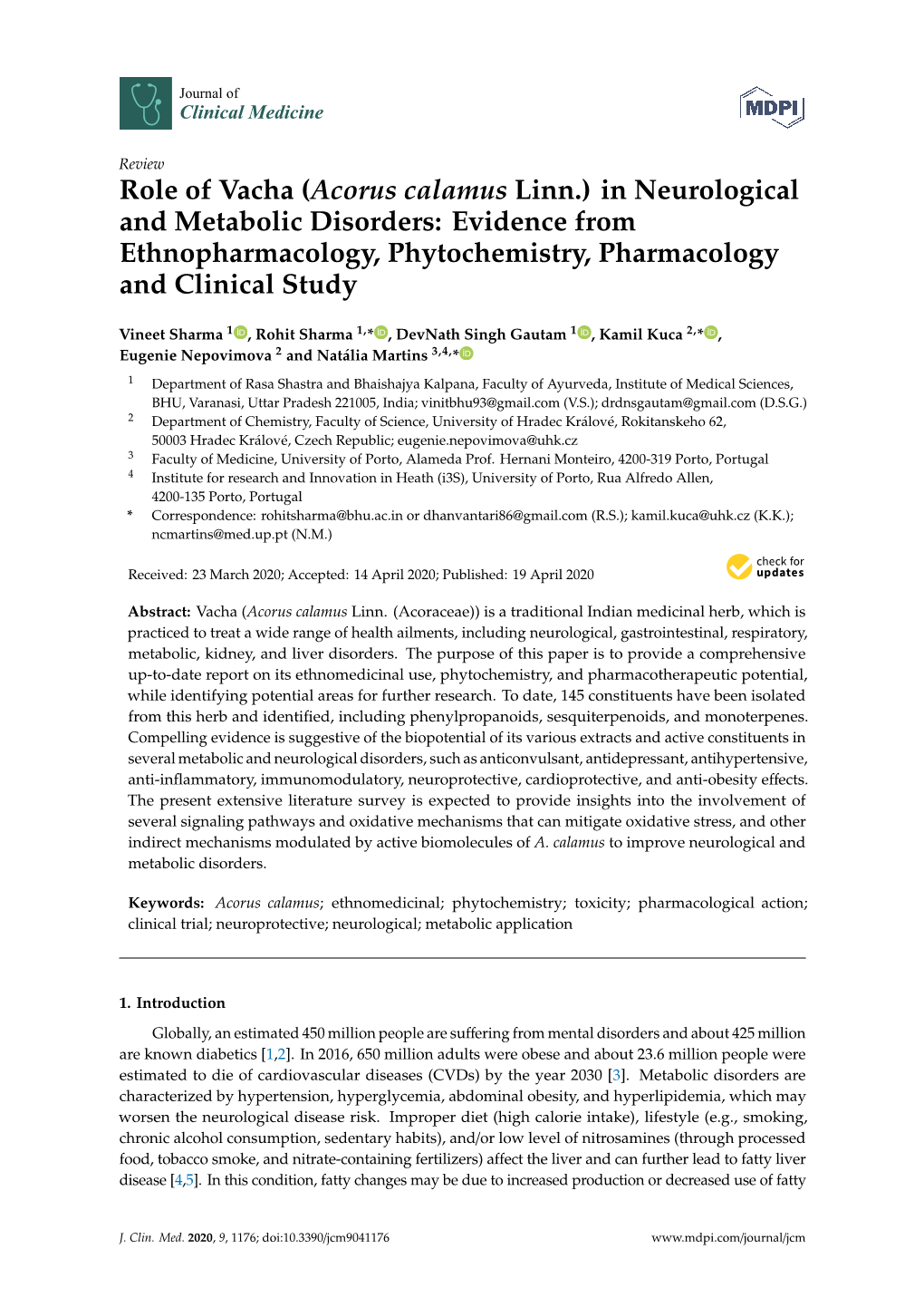 Acorus Calamus Linn.) in Neurological and Metabolic Disorders: Evidence from Ethnopharmacology, Phytochemistry, Pharmacology and Clinical Study