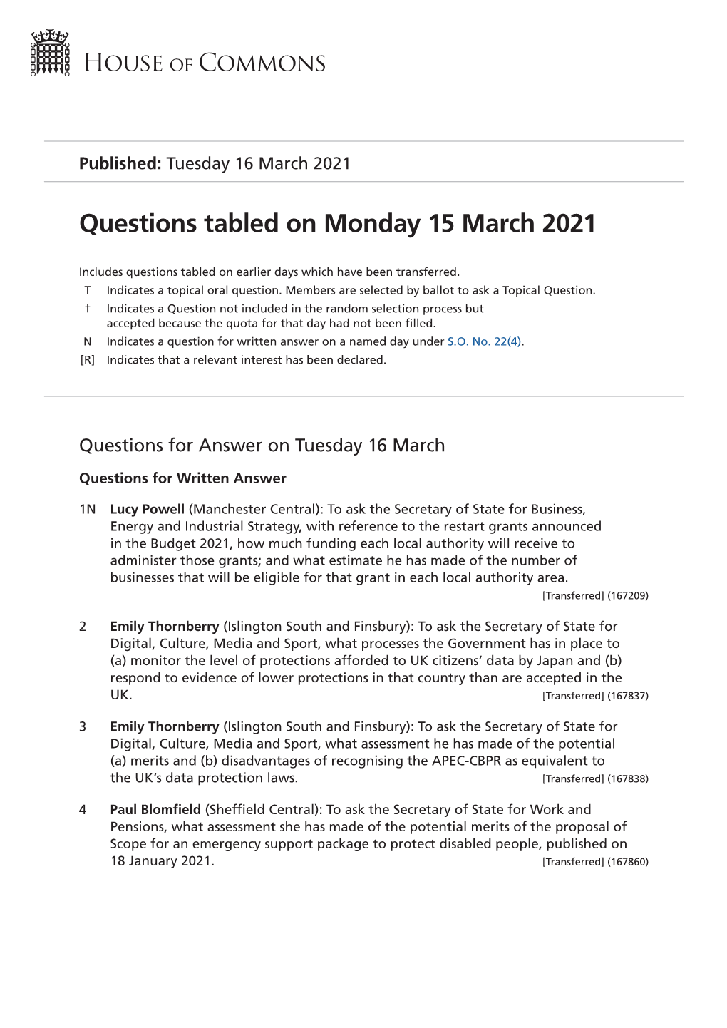 View Questions Tabled on PDF File 0.16 MB