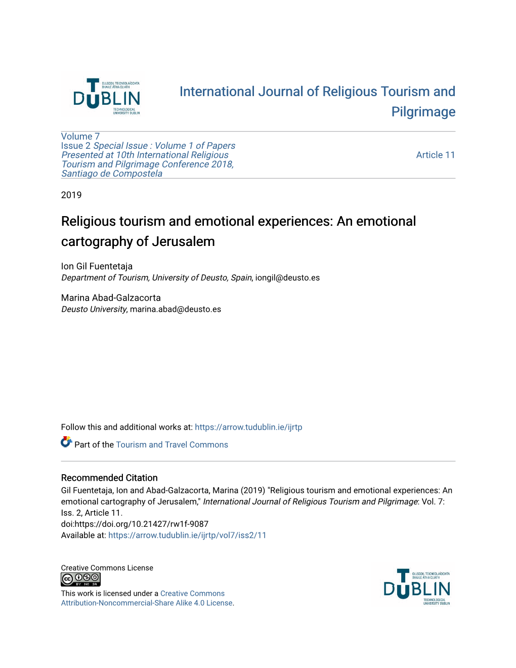 Religious Tourism and Emotional Experiences: an Emotional Cartography of Jerusalem