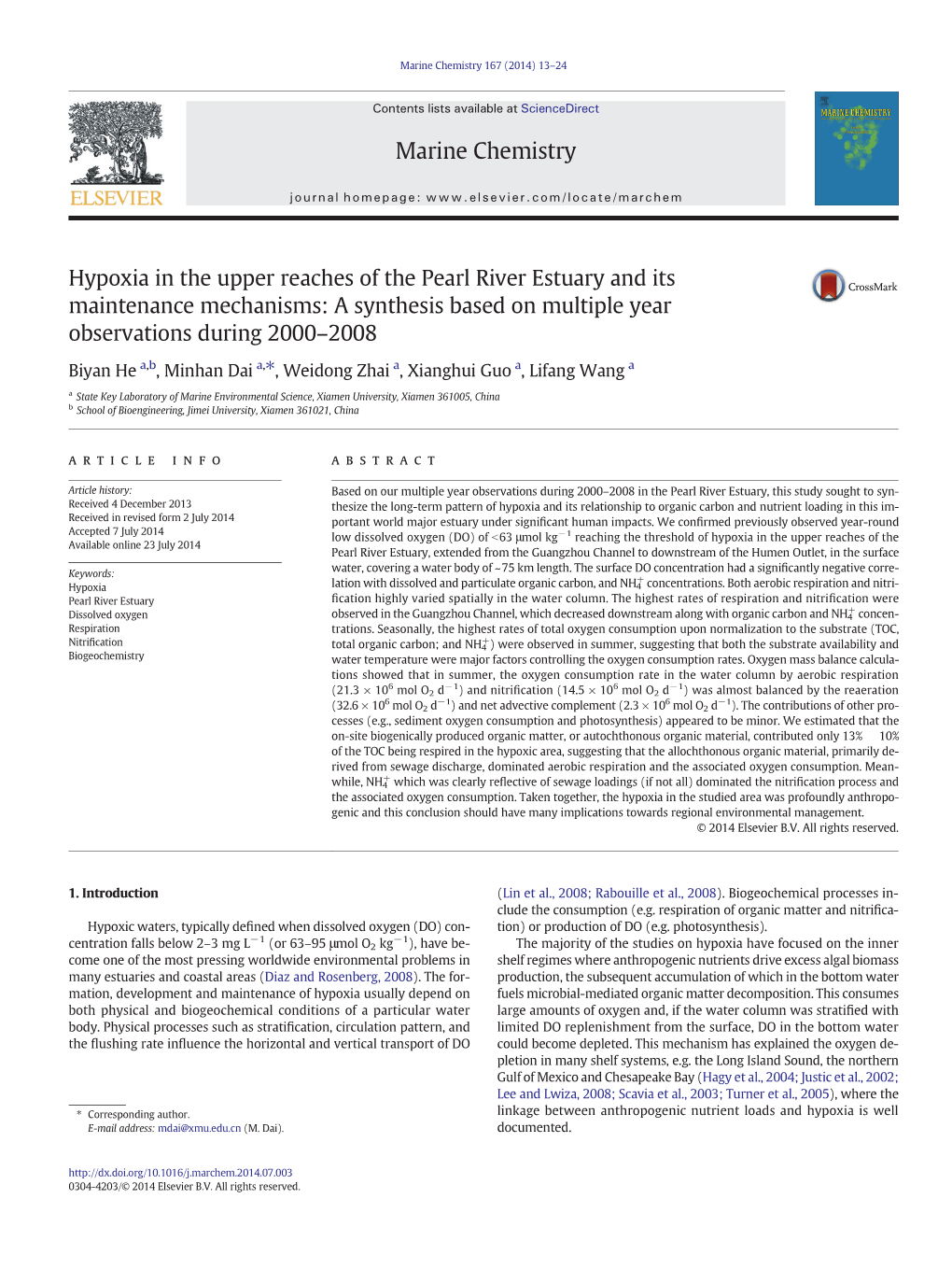 Hypoxia in the Upper Reaches of the Pearl River Estuary and Its Maintenance Mechanisms: a Synthesis Based on Multiple Year Observations During 2000–2008