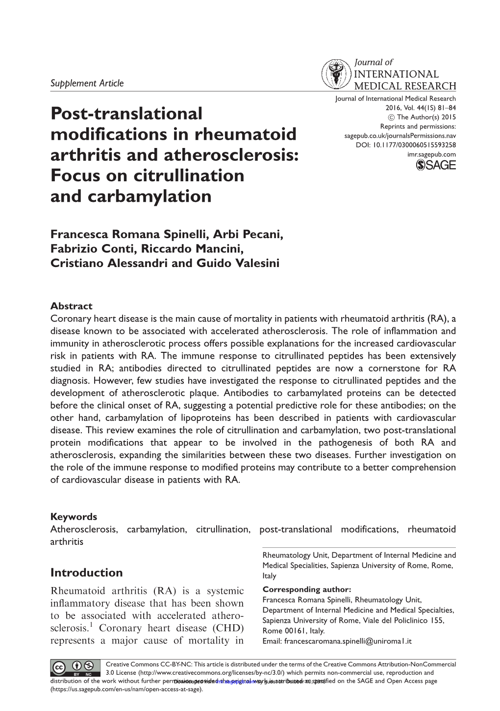 Post-Translational Modifications in Rheumatoid Arthritis