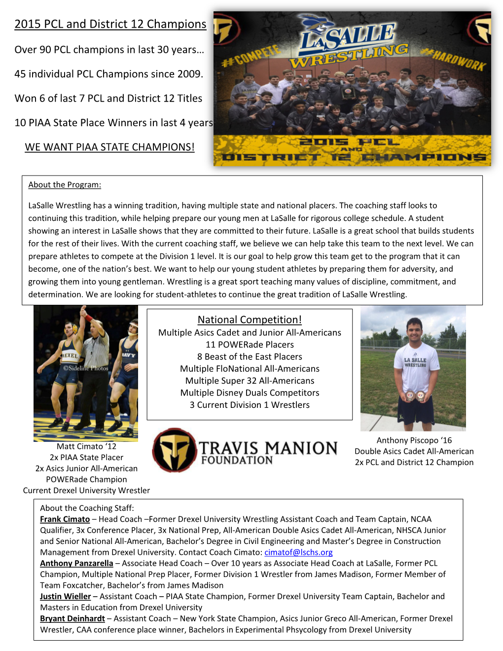 Lasalle Wrestling Fact Sheet