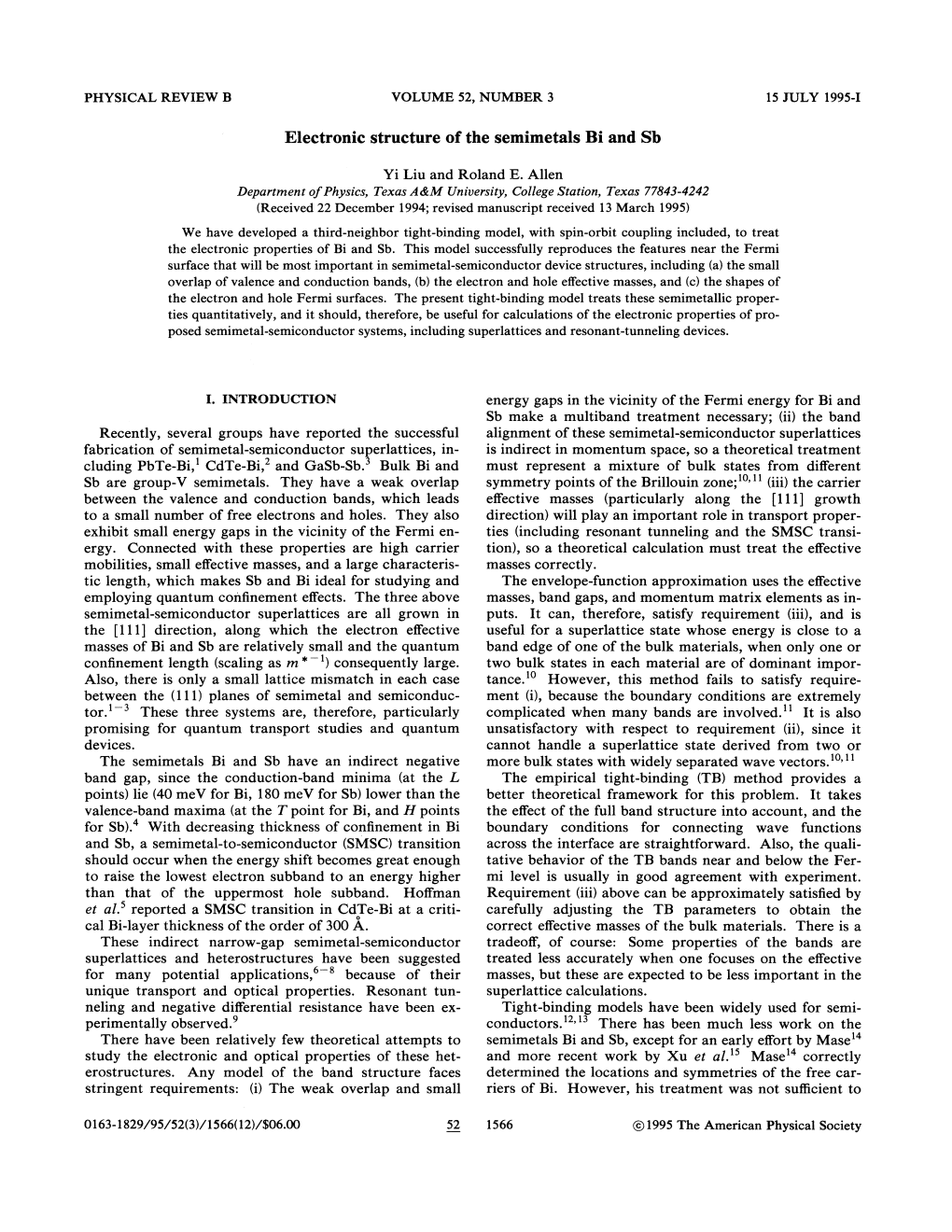 ELECTRONIC STRUCTURE of the SEMIMETALS Bi and Sb 1571