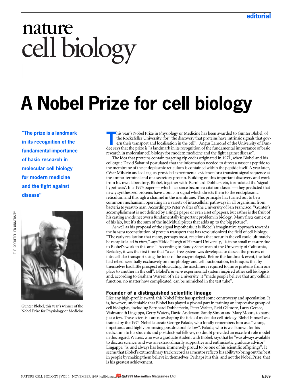 A Nobel Prize for Cell Biology