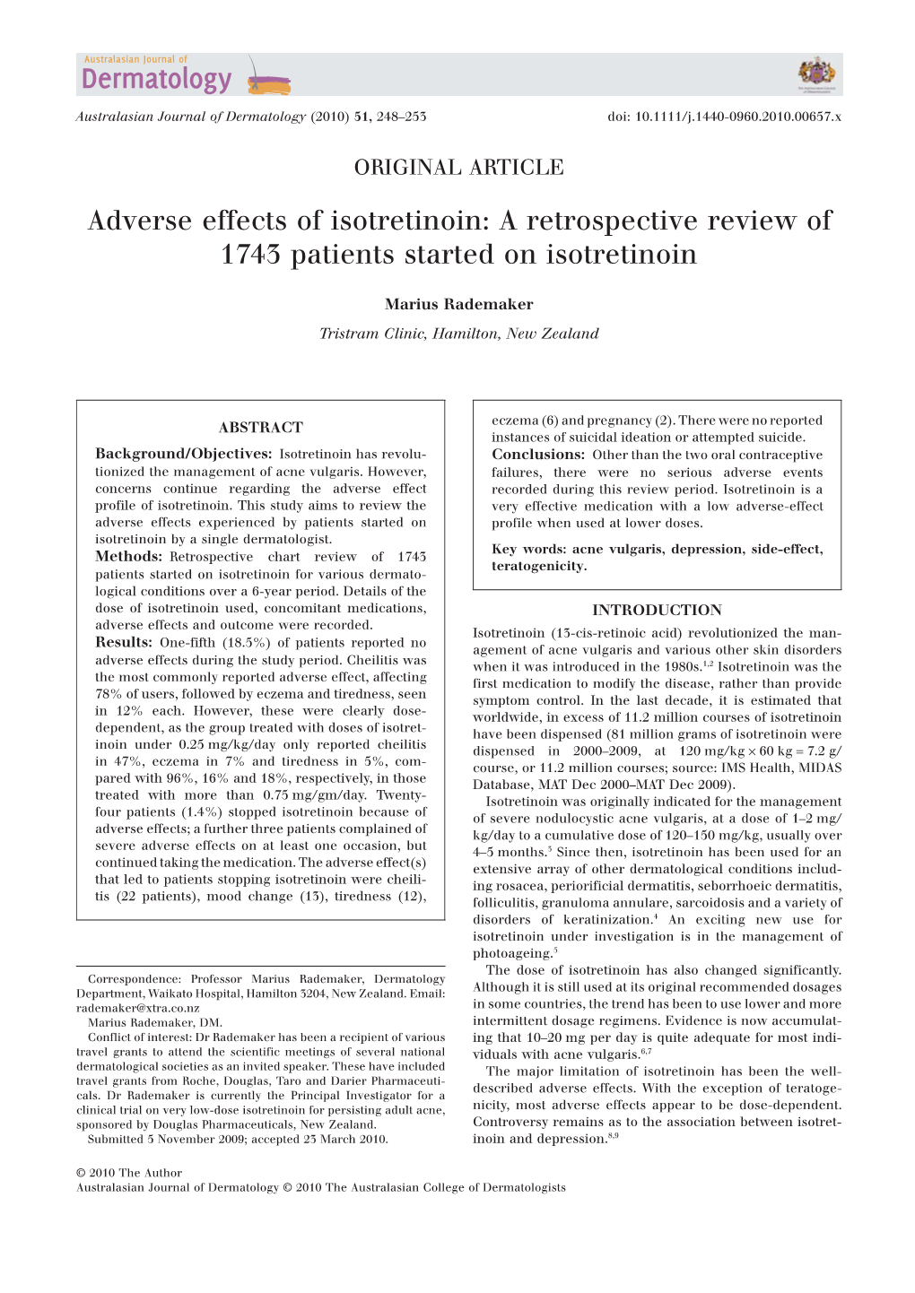 ACNE 1743 Review ISOTR Adverse Effects