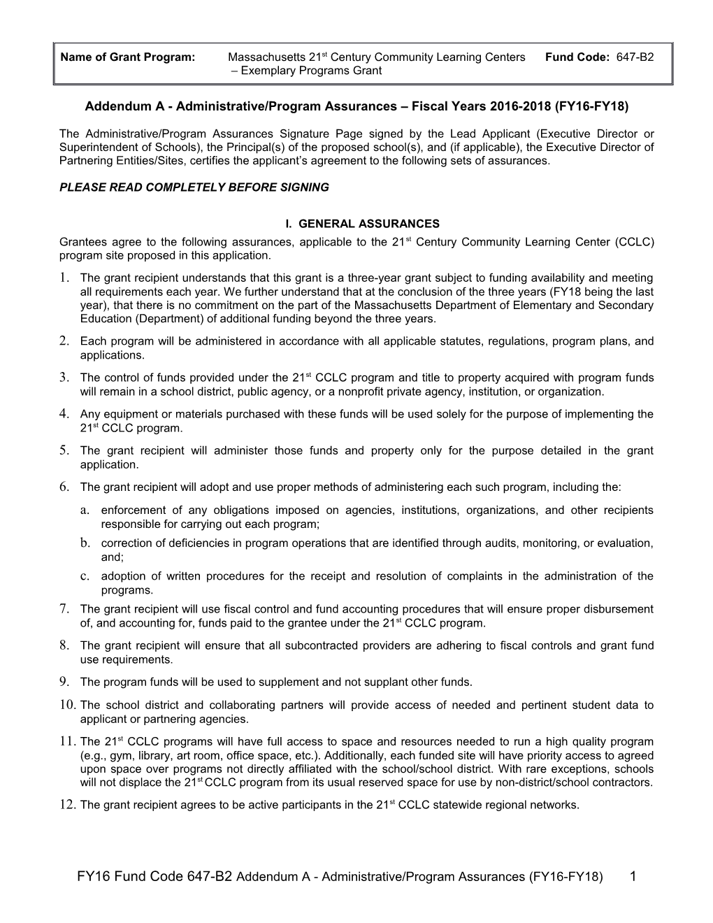 FY2016 Fund Code 647B2 Massachusetts 21St Century Community Learning Centers - Exemplary