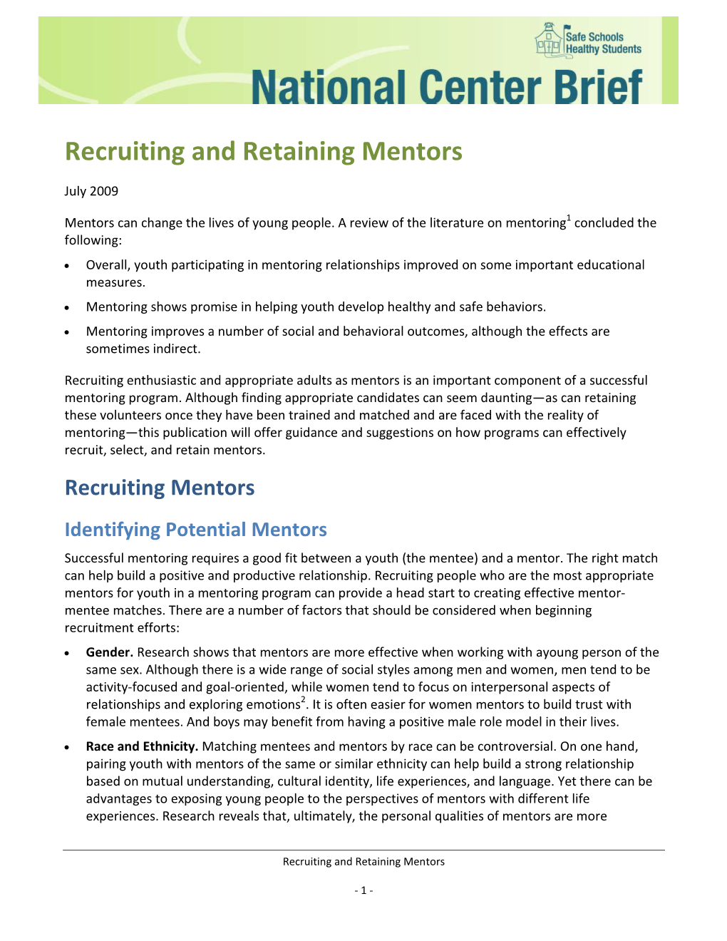 Recruiting and Retaining Mentors