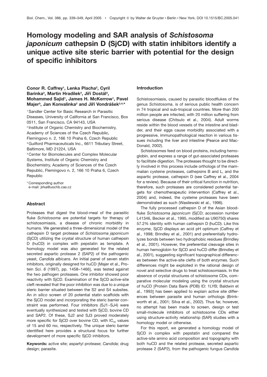 Homology Modeling and SAR Analysis of Schistosoma Japonicum