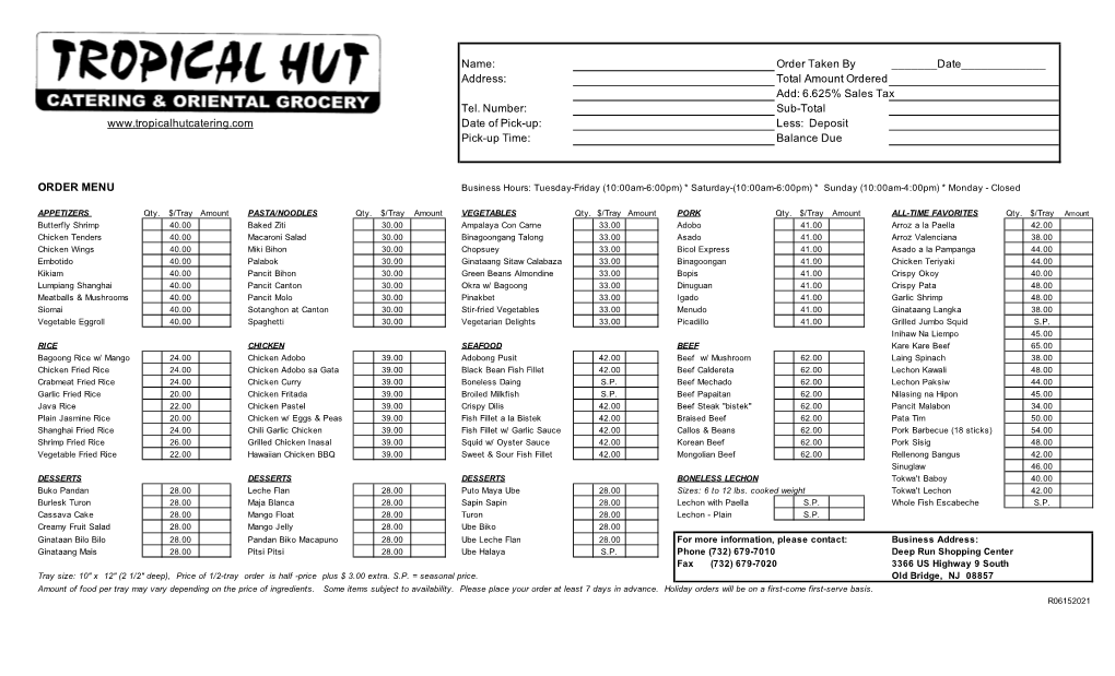 2021 TH1 Party Tray Menu 15 June 2021