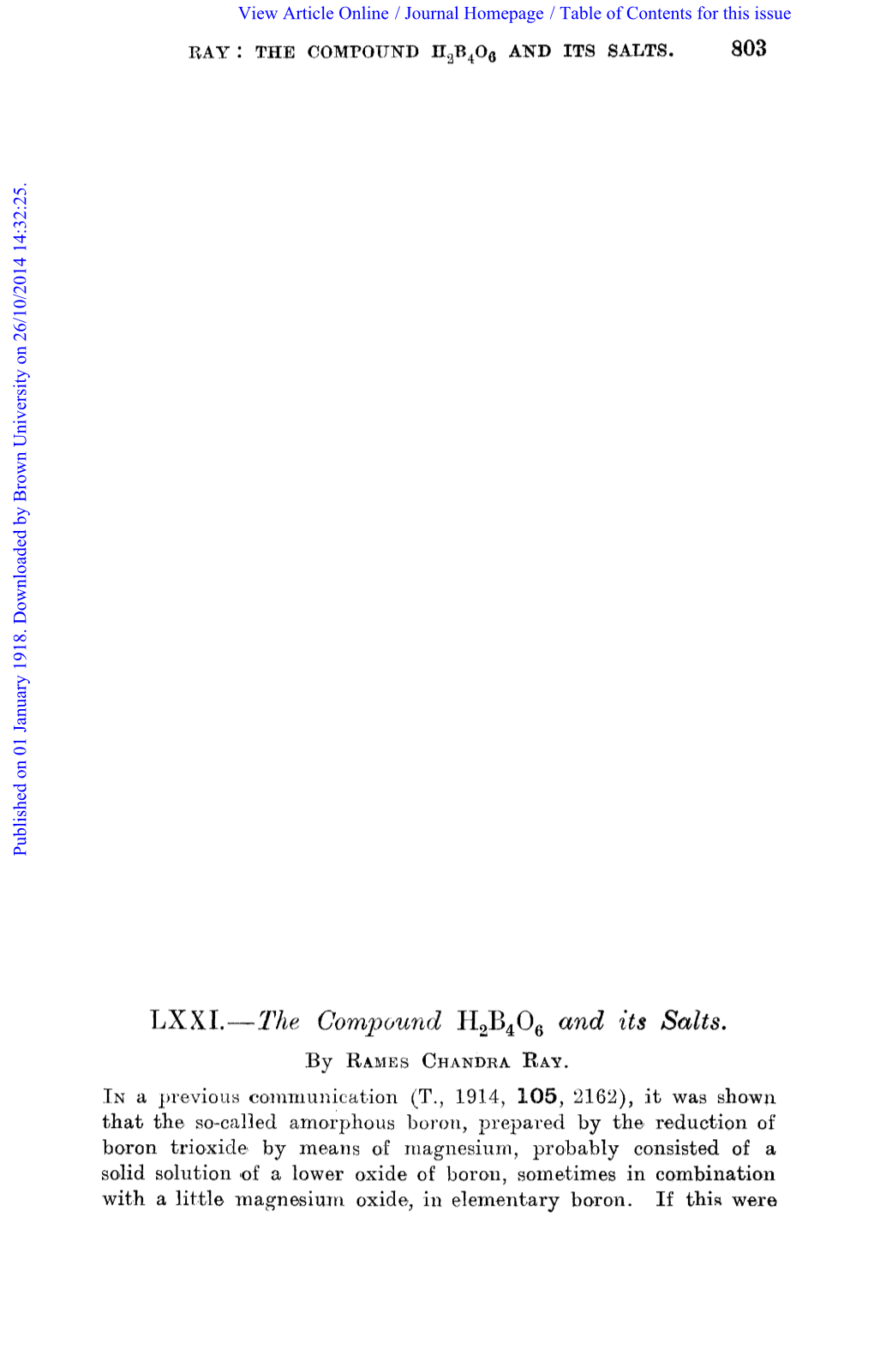 TAXXI.-Y'he Compound H,R,O, and Its Salts