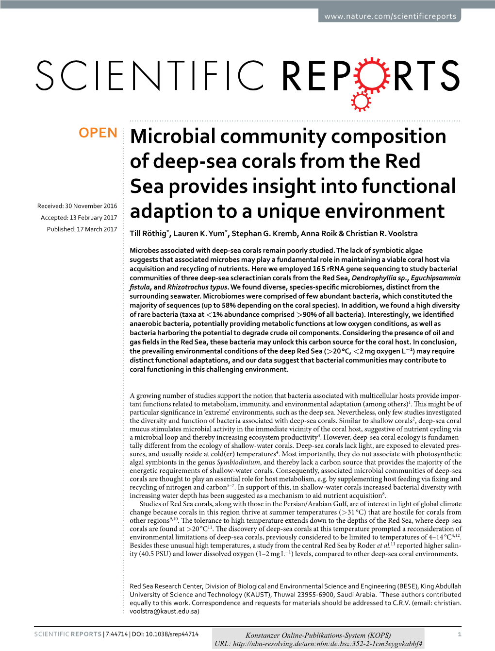 Microbial Community Composition of Deep-Sea Corals from the Red Sea