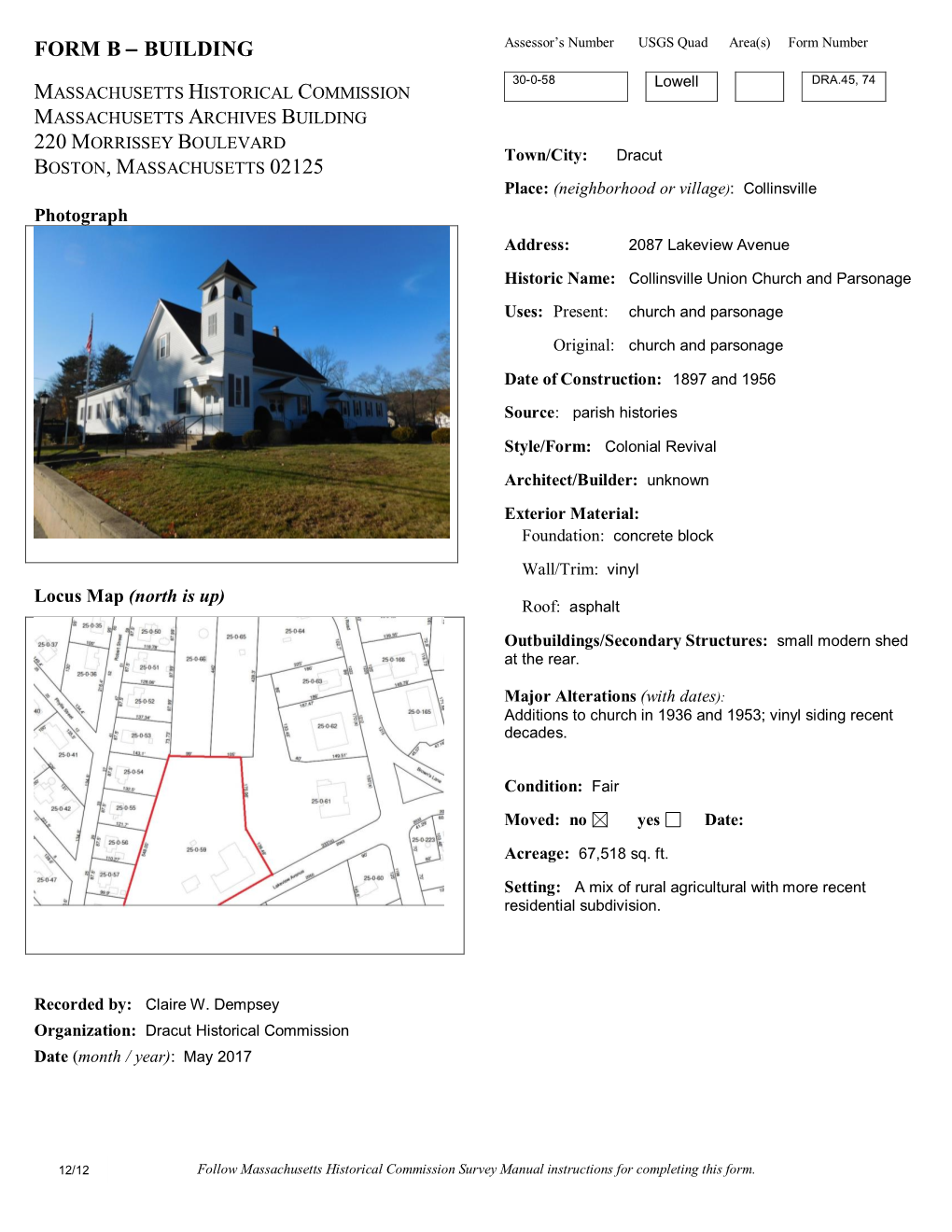 FORM B  BUILDING Assessor’S Number USGS Quad Area(S) Form Number