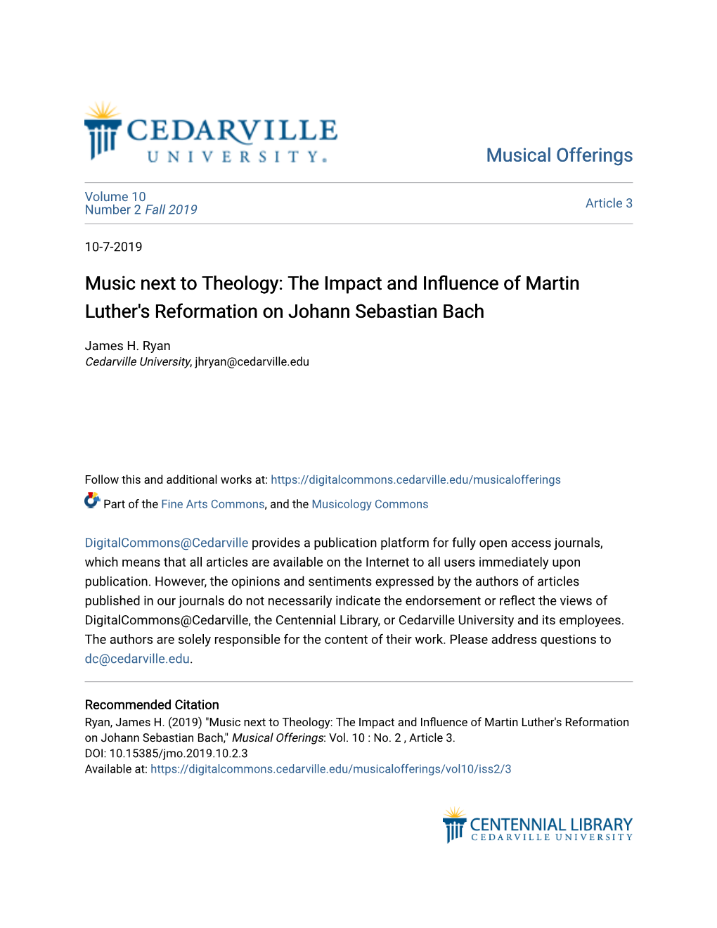 Music Next to Theology: the Impact and Influence of Martin Luther's Reformation on Johann Sebastian Bach