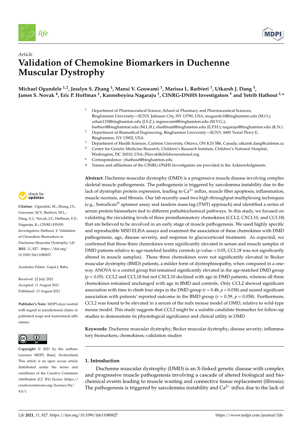 Validation of Chemokine Biomarkers in Duchenne Muscular Dystrophy