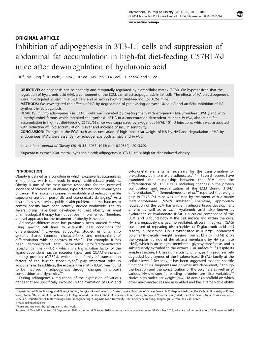 Inhibition of Adipogenesis in 3T3-L1 Cells and Suppression of Abdominal